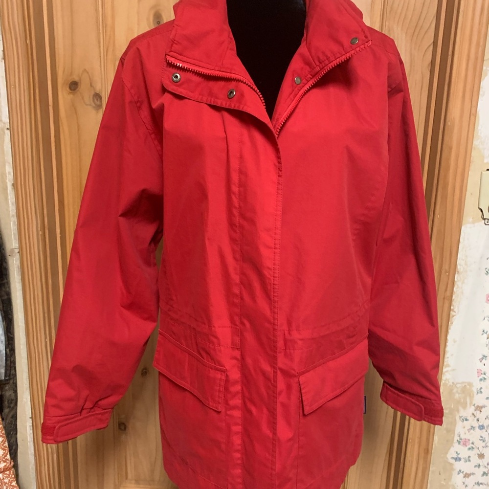 Pacific Trail Red Utility Jacket High Collar With Hood And Inside Draw Strings